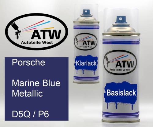 Porsche, Marine Blue Metallic, D5Q / P6: 400ml Sprühdose + 400ml Klarlack - Set, von ATW Autoteile West.